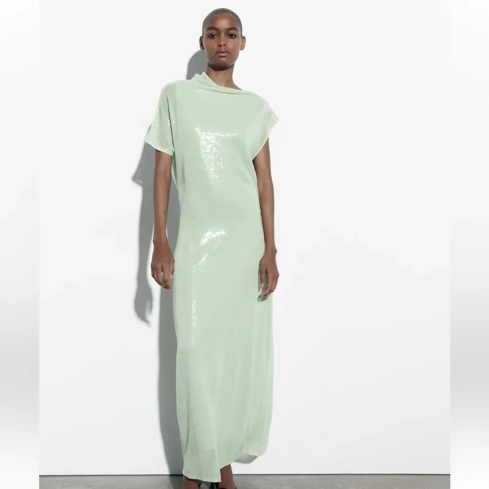 ZARA SEQUIN ASYMMETRIC KNIT DRESS LIMITED EDITION Maxi Formal - Picture 8 of 11